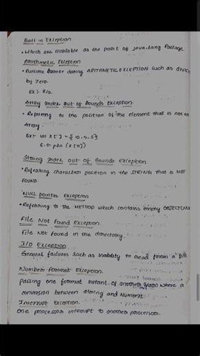 Built in exception in Java notes #shorts #ytshorts #exam #education #notes