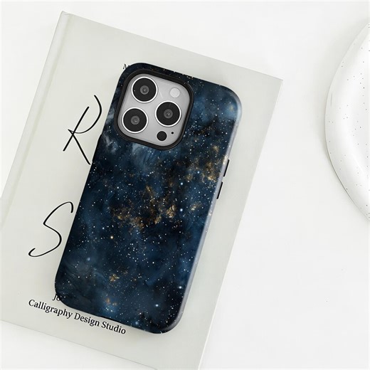 Deep Blue Galaxy With Gold Foil Phone Case - Retro Cosmic Cover for iPhone 17 16 15 14 13 12 Pro Max, Samsung S25 S24 S23 S22 Ultra - Etsy