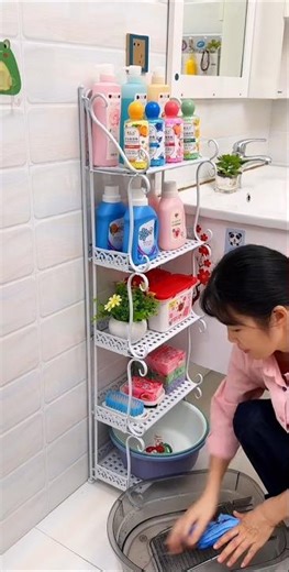 "No-Drill Foldable Bathroom Shelf 🔧 | Smart Appliances,New Gadgets, Home Gadgets,Inventions🙏#shorts