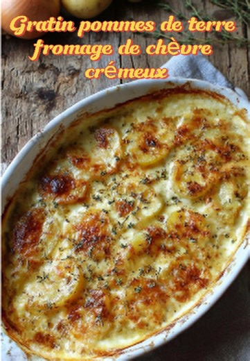 Gratin de pommes de terre au fromage de chèvre 🧀🥔 Pour : 4 à 5 personnes Préparation : 15 min Cuisson : 40 min 🛒 Ingrédients: 1 kg de pommes de terre 1 bûche de chèvre 20 cl de crème Sel, poivre Thym (facultatif) Beurre 👨🏻‍🍳 Étapes de préparation (pas à pas) - Préchauffe le four à 180°C. - Épluche les pommes de terre et coupe-les en rondelles fines. - Beurre le plat et dispose les pommes de terre. - Sale, poivre, ajoute un peu de thym. - Coupe le chèvre en rondelles et répartis-les sur le 