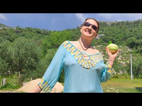 Delicious salad. Cooking in a mountain village. Mila. cooking on an open fire. Mila naturist.