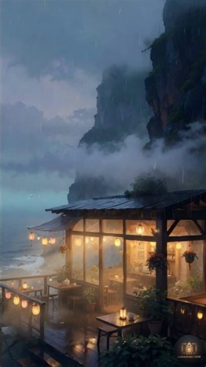 Relax Inside a Cozy Ocean Cliff Café at Night 🌊✨