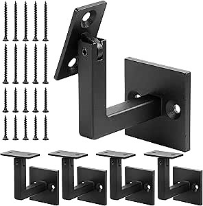 5 Pack Swivel Handrail Brackets for Stairs, Adjustable 304 Stainless Steel Stair Railing Brackets, Matte Black Wall Mount Banister Support for Modern Indoor/Outdoor