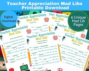 Teacher Appreciation Mad Libs Printable, Party Games, Printable Download Game for Kids, Classroom, Youth Groups, Mad Libs for Teachers - Etsy