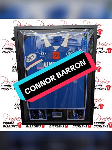 Connor Barron – Matchworn Remembrance Shirt 🇬🇧🔵 Honoured to frame this special matchworn shirt from the Remembrance fixture at Ibrox vs Kilmarnock this October. The poppy patch stands proud, and we’ve finished it in our dual-mount premium framing to match our highest display standard. Connor is a new client and we’re buzzing to work with him on future projects – big things ahead! 💙 📩 DM to book your framing 🇬🇧 Custom plaques, premium mounts, pro finish 🛠️ Designed & built by Proper Frame