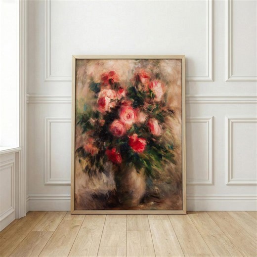 Renoir Style Impressionist Rose Art Print | Vintage Pink Floral Oil Painting | French Country Cottage Wall Decor for Romantic Bedroom - Etsy
