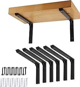 AddGrace 6Pcs Shelf Brackets 12 inch Triangle Floating Shelf Bracket Black Heavy Duty Shelving Brackets Industrial Wall Mounted Shelf Supports