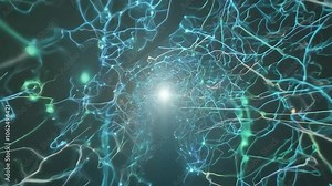 Light particles speed through a complex neural network, illustrating the dynamic processes of communication and connection