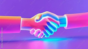 A vibrant digital handshake symbolizing collaboration and agreement.