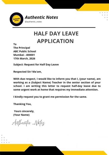 English Letter Writing Skills On Half Day Leave Application@authentic_notes
