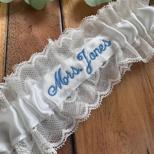 Personalized Wedding Garter: Custom Embroidered Bridal Lace, Petite to Plus Sizes - Etsy