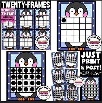 Numbers 0–20 Twenty Frames Posters   Pocket Chart Cards | Penguin Theme