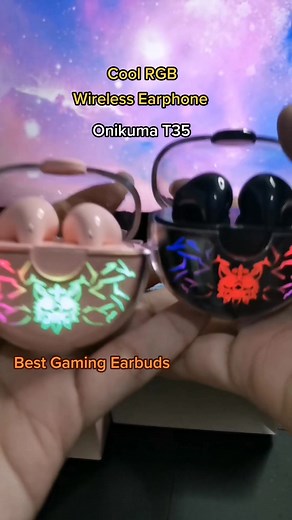 Onikuma T35 Gaming Earbuds in Black and Pink | RGB Wireless Earphone