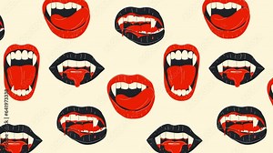 Loop Background. Vampire mouth with fangs. 4K video footage