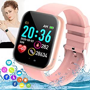 Smart Watches Ip67 Waterproof Bluetooth Smartwatch for Android Phones,Sport Fitness Watch with Blood Pressure Oxygen Heart Rate Monitor Activity Tracker Compatiable for Android iOS Women Pink