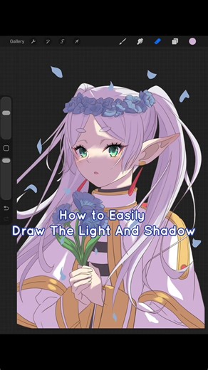 How To Rendering The Light On Your Anime Art🩵 #procreatetutorials #rendering #frieren #drawinganime #procreatetips