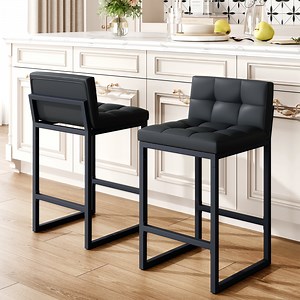 FIRAVOE Bar Stools with Back Sets of 2 (Thickened Frame) (26") Counter Height Bar Stools Upholstered Modern Bar Chairs for Kitchen Island, Black