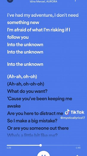 Into The Unknown #fyp #foryou #foryoupage #foryourpage #frozen2 #intotheunknown #elsa #spotify #disney #disneylyrics #disneylover #full #video #lyrics #follow #viral #mysticallyrics17