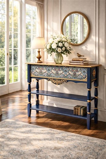 William Morris Inspired Console Table | Hand Painted Botanical Entry Table | Arts & Crafts Furniture - Etsy