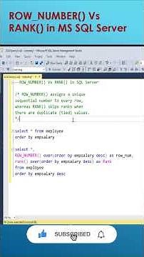 Difference between ROW_NUMBER() and RANK() in MS SQL Server || Interview Question #shorts #sqlserver