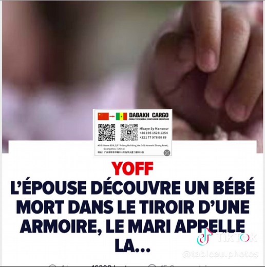 Elle a certainement failli tomber des nues. Une dame vivant à Yoff-Aéroport a découvert lundi soir le corps sans vie d’un nouveau-né à l’intérieur d’un tiroir d’une armoire de leur maison. Elle informe son mari, G. Ndiaye, qui, à son tour, alerte la gendarmerie de la Foire. Les pandores arrivent sur place, effectuent les premiers constats et soupçonnent l’aide-cuisinière, M. Mballo, 17 ans. D’après le récit de Libération, qui donne l’information, l’adolescente, embauchée depuis deux mois par les