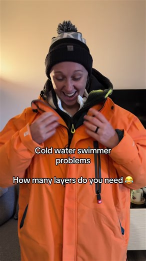 Coming back from a 5.8 degree celcius cold water dip at @Love Open Water and this is how many layers I had on to warm up after 😂