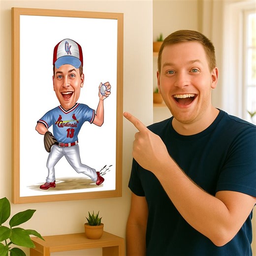 Personalized Baseball Player Caricature | Custom Sports Cartoon Portrait From Photo | Funny Baseball Gift for Him or Her Digital A3 Download - Etsy