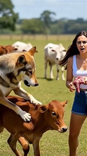 Wolf Attacks Cow – Brave Woman Saves Her with a Clever Distraction