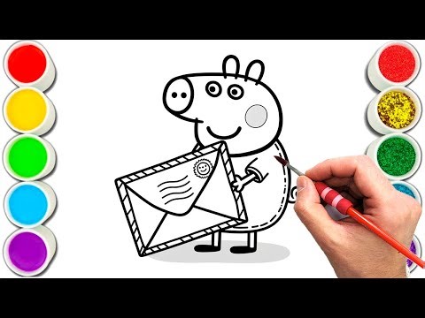 Peppa Pig holding an envelope Drawing, Painting & Coloring For Kids and Toddlers_ Child Art