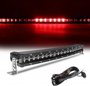 [Curved] [Red & Blue Strobe] 20 inch LED Light Bar Single Row White Flashing Light Police with Wiring Harness for Off-Road SUV UTV Car Truck