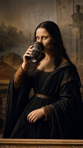 Mona Lisa drinking MR JADE Coffee.