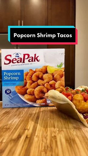 🍤 Popcorn Shrimp Tacos These @SeaPak Shrimp & Seafood Co. Popcorn Shrimp Tacos made by @Skye are the perfect lunch or dinner for any occasion! #EasyHomeMeals #RealFoodFrozen #tacos #tacotuesday #popcornshrimp #lunchrecipes #snackrecipes #easyrecipes #tacorecipes #quickbites #fyp #ad