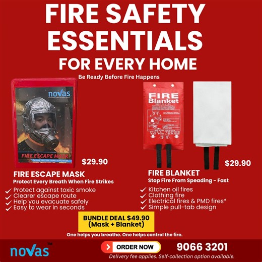 🔥 Fire Safety Essentials for Every Home Fire happens without warning Most fire injuries are caused by smoke, not flames. Preparation makes the difference. Fire Escape Mask – $29.90 ✔ Protects against toxic smoke ✔ Helps you breathe during evacuation ✔ Easy to wear in seconds Fire Blanket – $29.90 ✔ Suitable for kitchen oil fires ✔ Clothing & electrical fires ✔ Helps contain PMD / battery fires 🎁 Bundle Deal: $49.90 (Save $10!) One helps you breathe. One helps control the fire. 🛒 Order via Sho
