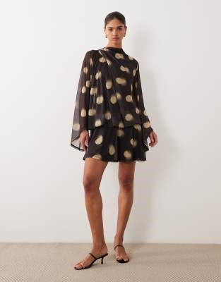ASOS DESIGN printed mesh draped blouson mini dress in spot print | ASOS