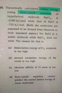 Theoretically calculated lattice energy (using Born-Landé equat... | Filo