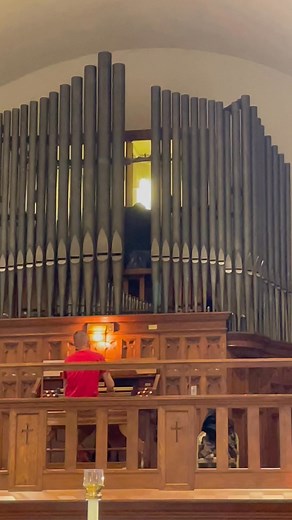 The organ is getting its yearly service and tuning. | St. Margaret Mary Church