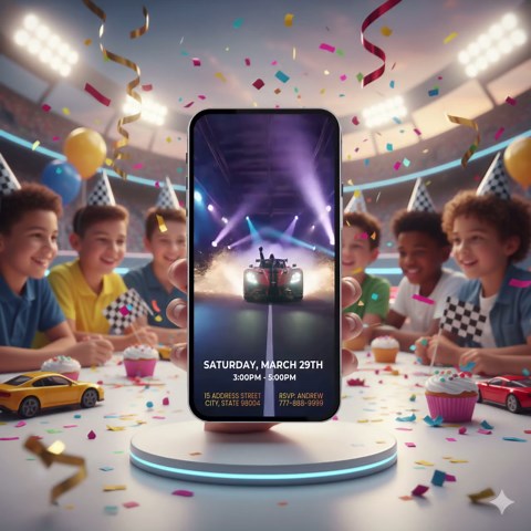 Editable Racing Video Birthday Invitation, Race Car Animated Party Invite, Editable Canva Template - Etsy