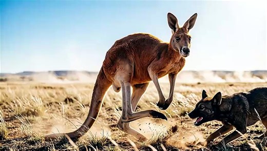 Kangaroo Defends Against Predator