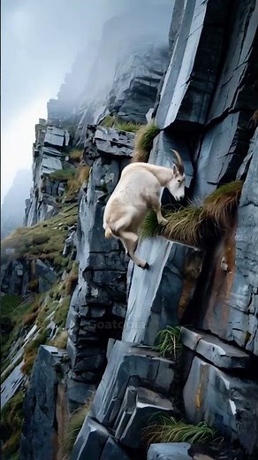 Fearless Mountain Goat Climbs a Steep Cliff at High Altitude! ⛰️🐐