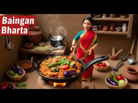 Tiny Village Kitchen Cooking Baingan Bharta | Miniature Doll ASMR Routine
