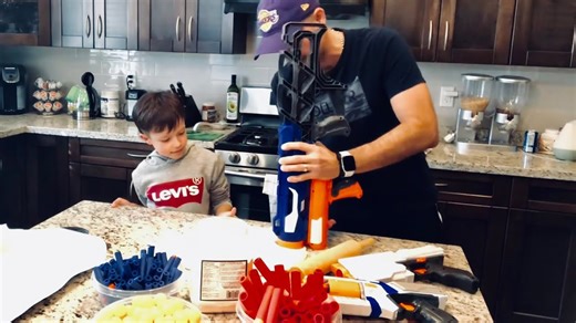 Making donuts with Nerf guns! Fun family cooking challenge