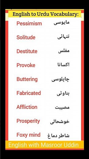 Daily Use English Vocabulary With Urdu translation #vocabs #learnenglish #vocabulary #wordsmeaning