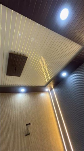 PVC Wall Panel + WPC Fluted Panel False Ceiling Design #pvcpanels #flutedpanel#pvcceiling#wallpanels