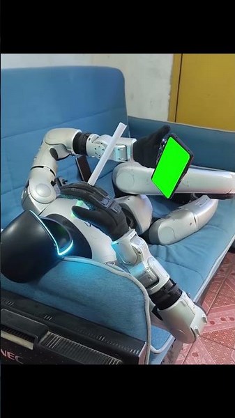 AI Robot Smoking and Doomscrolling meme - Green Screen