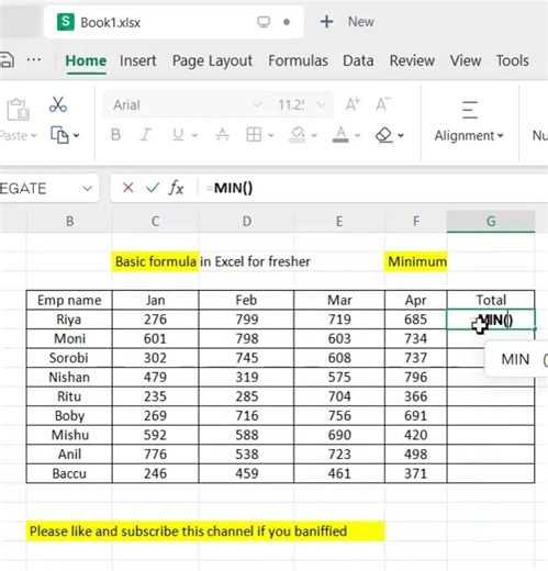 Basic formula in Excel for fresher | Excel | Min formula
