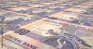 Banknotes of fifty gambian dalasis of Gambia rolling, cash money, loop