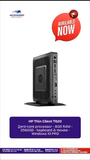 Microspeed Ltd| Online Store on Instagram: "HP T620 Thin Client! 🌟Features: 📌 Quad-Core 3.3GHz Processor 📌 8GB RAM 256GB SSD 📌 Windows 11 📌 Includes Keyboard & MouseUpgrade your setup today! 📲 Contact us for more details or to place your order. wa.me/2348036561047 visit our show room at 3b pepple street.Adjacent Zenith bank computer village Ikeja.For more details visit our website and get discounted prices https://www.microspeedltd. com #followersreelsfypシ゚viralシfypシ゚viralシ #TechSolutions 