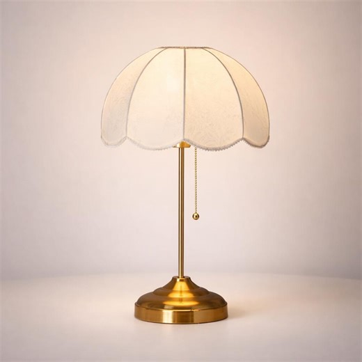 Vintage Scalloped Table Lamp Gold Base Fabric Shade Bedside Lighting Elegant Retro Home Decor - Etsy