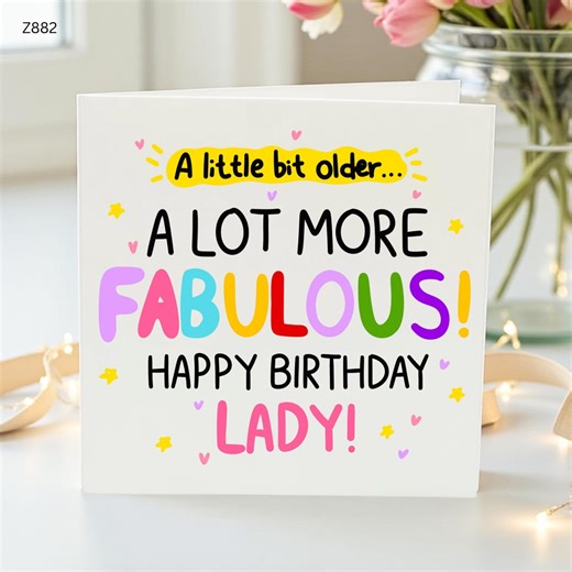 Fabulous Birthday Card for Women, Fun Colorful Happy Birthday Lady Greeting Card, Unique Age Card, Feminine Birthday Gift - Etsy