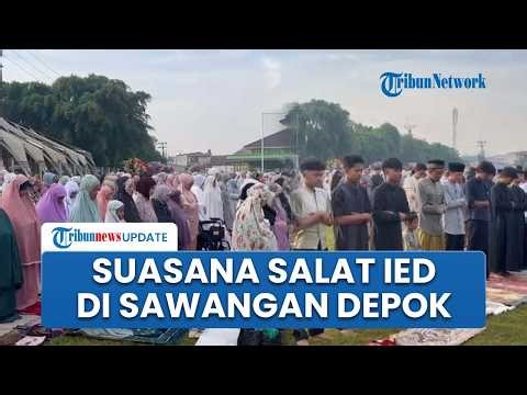 Thousands of Muhammadiyah members hold Eid al-Fitr prayers at the PSP Field in Depok City to cele...